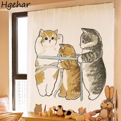 Ins Japan Style Cute Healing Cat Hook and Loop Curtains Kitchen Partition Bedroom Bathroom Cloth Shading Free of Punching Lovely
