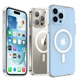 Crystal Clear Magnetic Case for iPhone 17 16 15 14 Plus 13 11 12 Pro Max Case Compatible With Magsafe Wireless Charge Case Cover