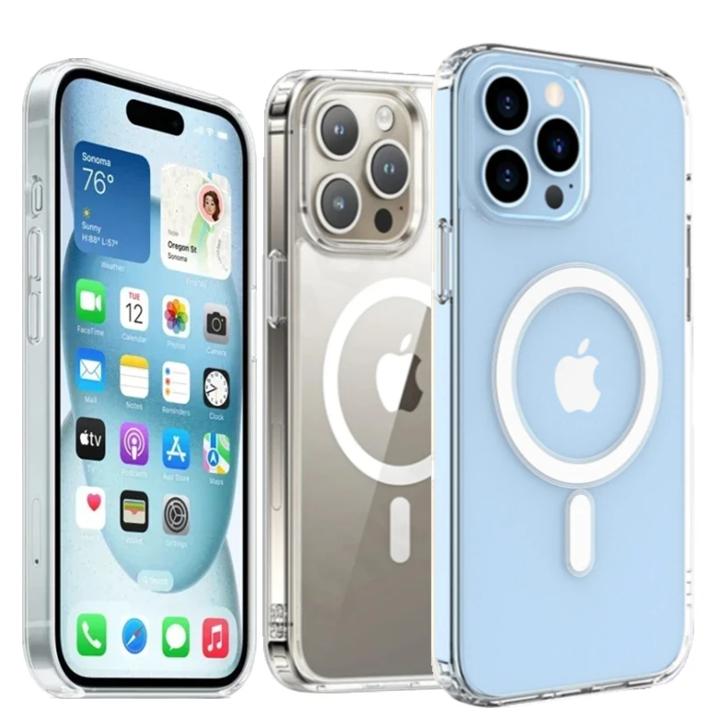 Crystal Clear Magnetic Case dla iPhone 17 16 15 14 Plus 13 11 12 Pro Max Case kompatybilny z bezprzewodowym ładowaniem Magsafe Case Cover