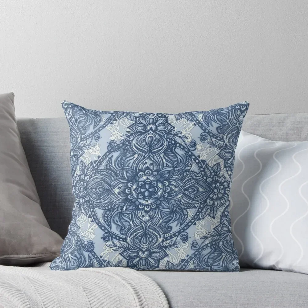 Denim Blue Lace Pencil Doodle Throw Pillow Pillowcase Cushion Cushions Home Decor pillow