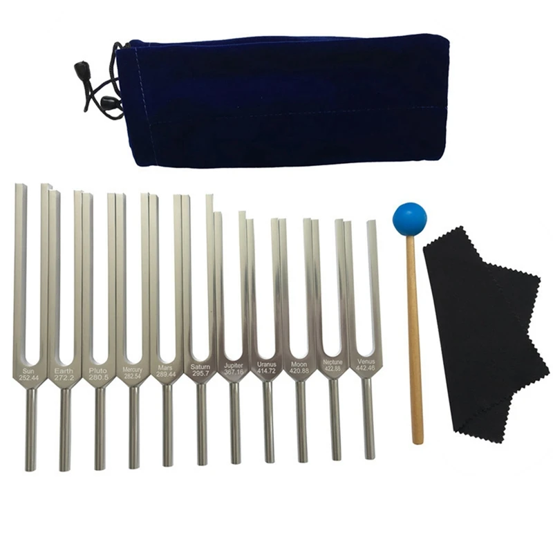 New Tuning Fork Set, 11 Tuning Forks For Healing, Sound Therapy, With Silicone Hammer Cleaning Cloth And Bag