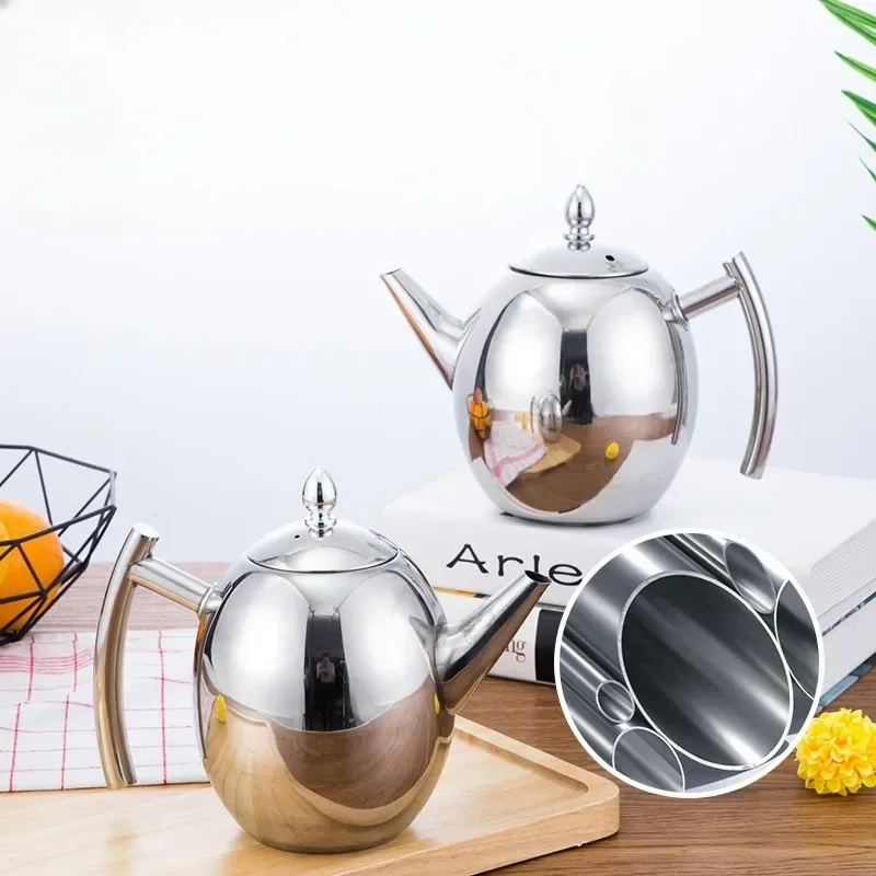 Thickened Stainless Steel 1-2L Teapot Flower Tea Kettle with Strainer Hotel Restaurant Restaurant Cook Teapot Induction Cooker