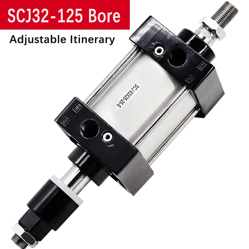 SCJ32 40 50 63 80 100 125mm Bore Adjustable Stroke Aluminum Alloy Double Acting Piston Tools Standard  Air Pneumatic Cylinder