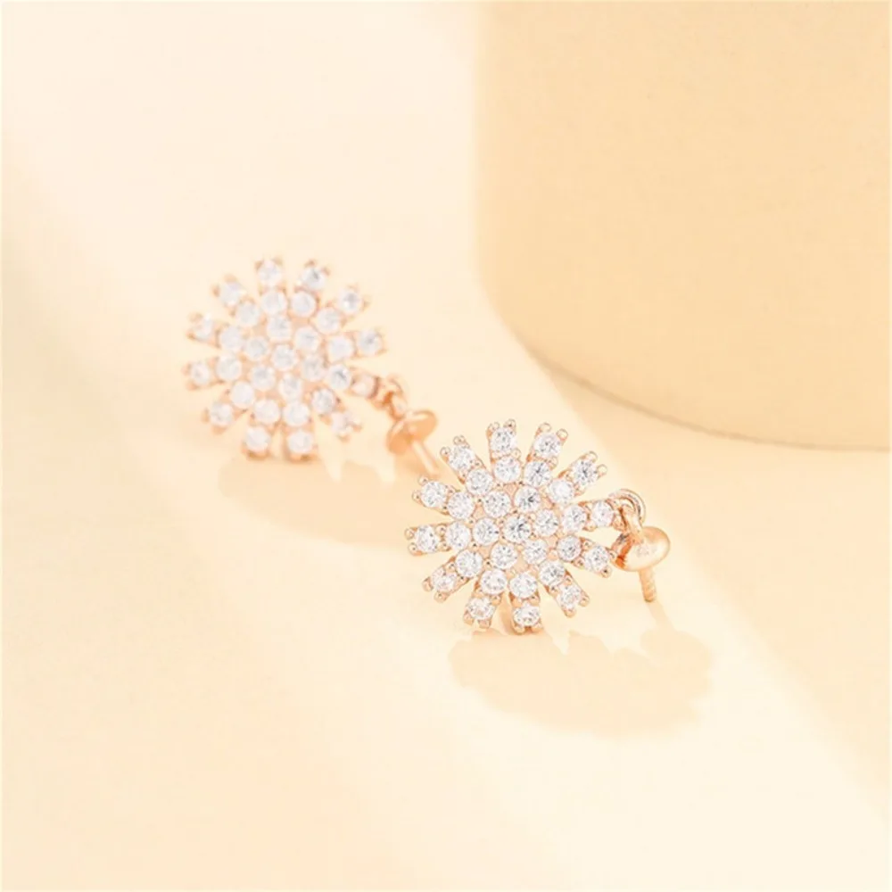 Earring Blanks for 5mm-12mm Round Beads 925 Silver Zirconia Pave Earring Settings Stud Earring Base SE0068