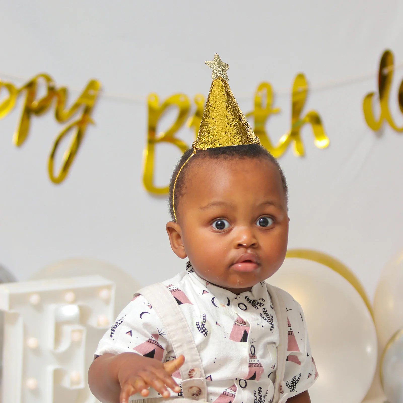 

8pcs Birthday Hats For Kids Shiny Crown Party Cone Caps Birthday Party Supplies Decorative Headwear Celebration Decoration