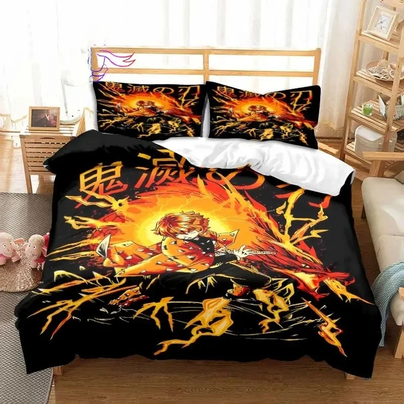 Agatsuma Zenitsu Anime Demon Slayer Bedding Set Single Twin Full Queen King Size Bed Set Aldult Kid Bedroom 3D Print