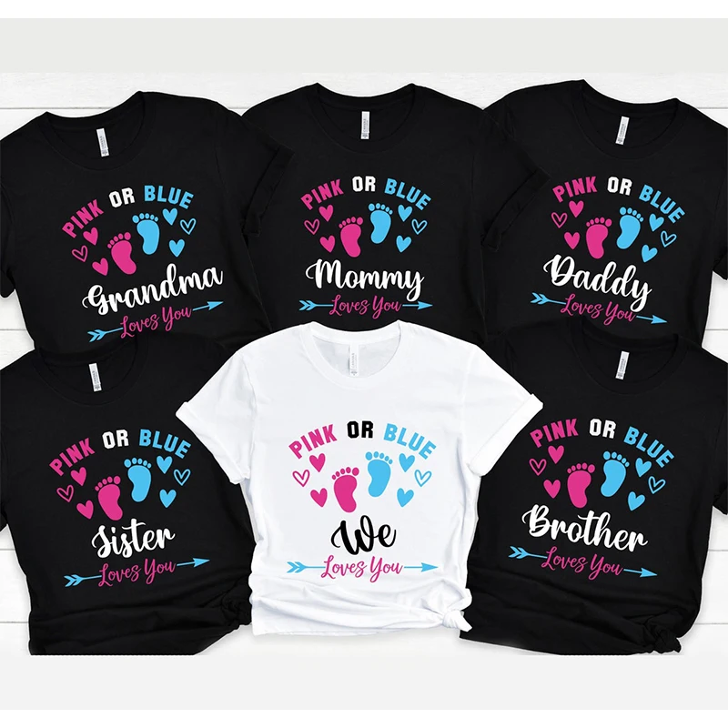 

Pink or Blue Family Party Women T Shirts Cotton Gender Reveal Shirt for Kids Mommy Loves You O Neck Graphic Tee Unisex Tops