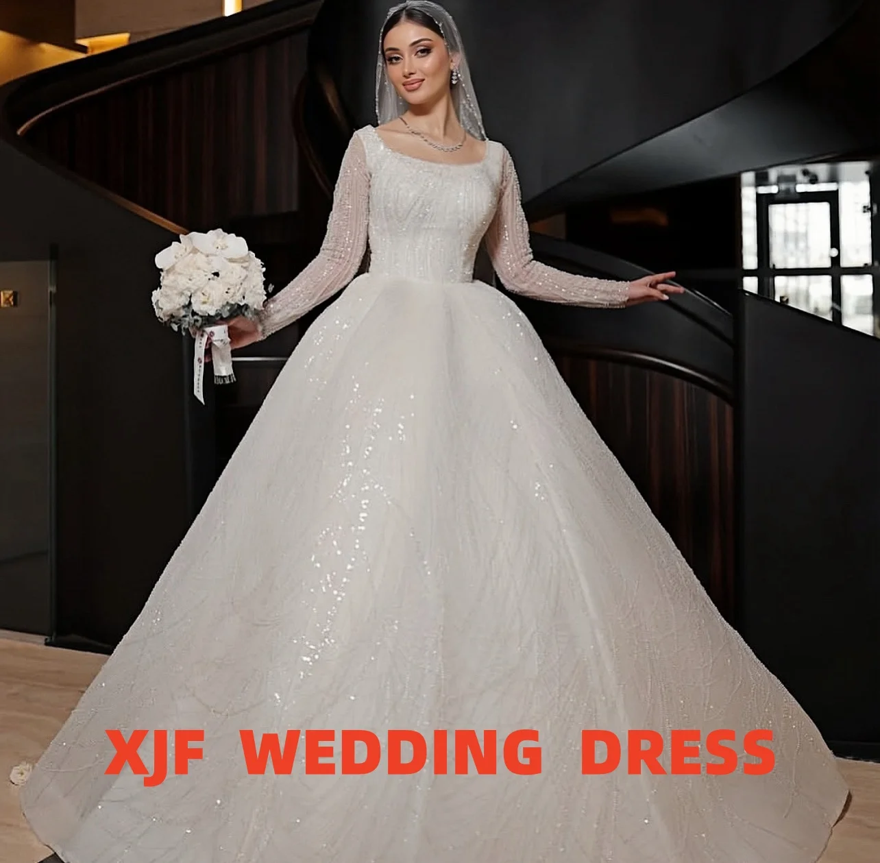 Suknia balowa bez ramiączek z długim rękawem, zdobiona koralikami, luksusowa suknia ślubna Amanda Novias, vestidos de novia Amanda's Novias