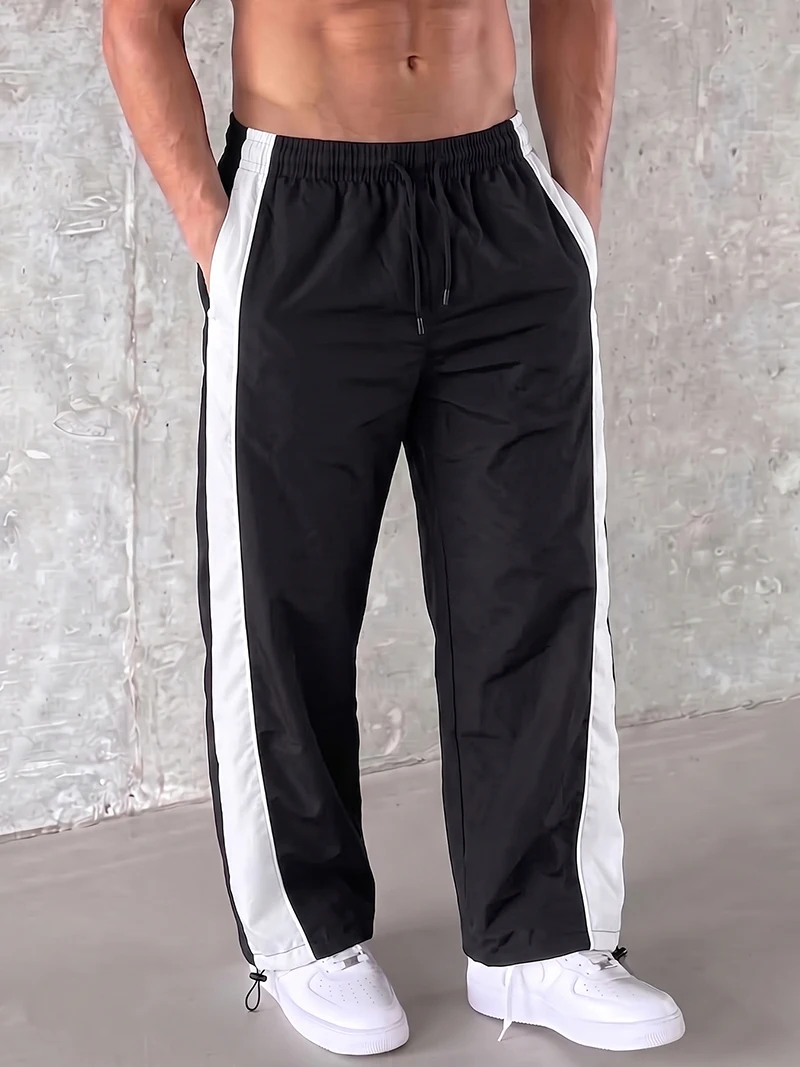 Trendige, sportliche Herrenhose mit Linien, Fitnessstudio, Workout, Laufhose mit Seitentaschen, sportliche, schnell trocknende, atmungsaktive Jogginghose – Detail 7