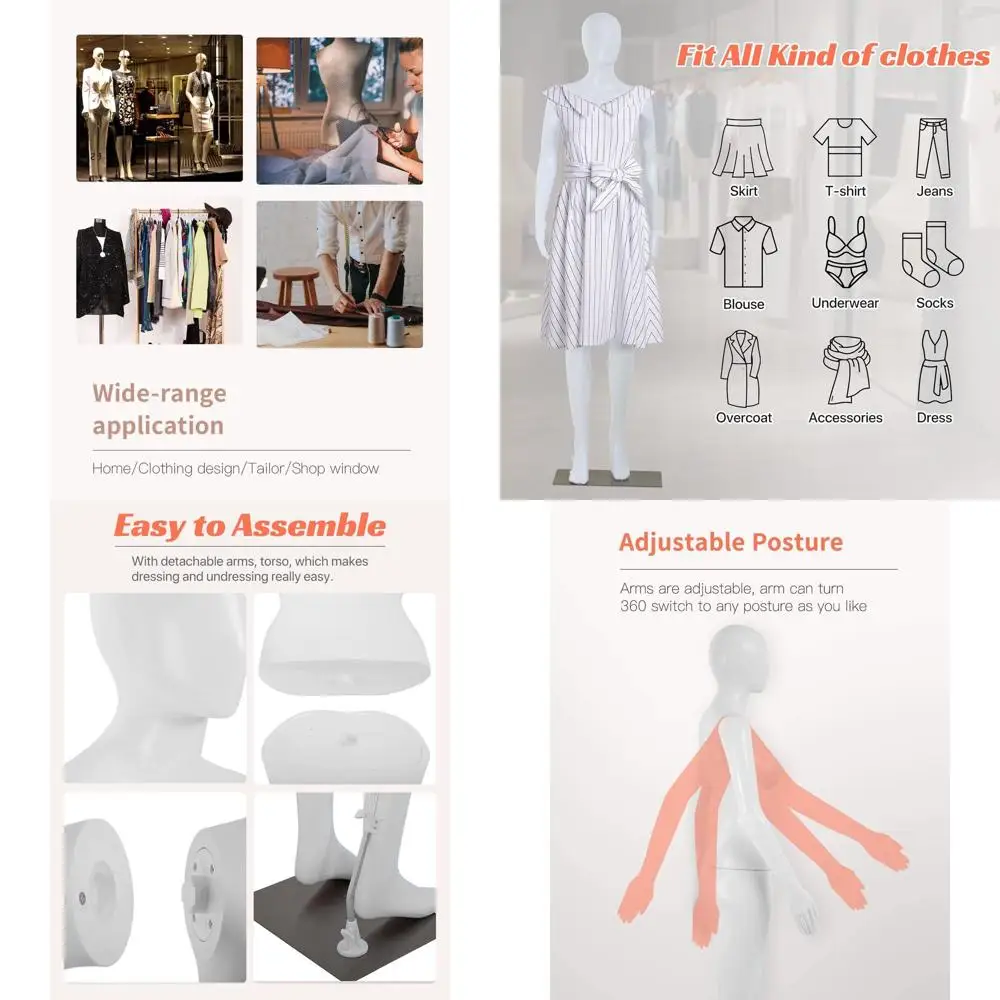 

69 White Full Body Female Mannequin with Adjustable Pose, Metal Base & Turnable Head