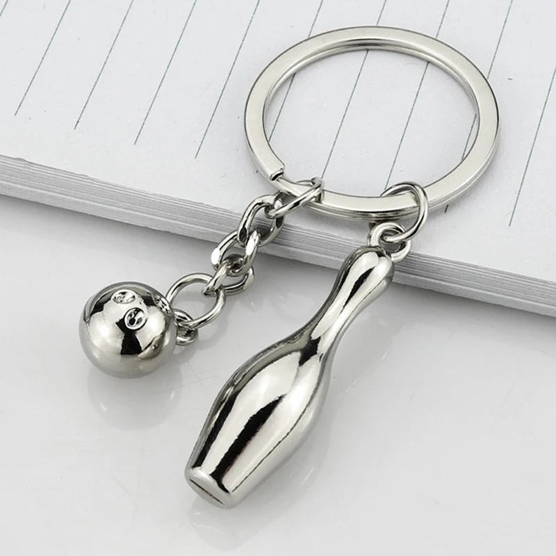 Creative Silver Alloy Bowling Ball Pendant Car Key Ring Purse Bag Ornament Keychain Sports Lover Club Gift Bowling Ball Pendant