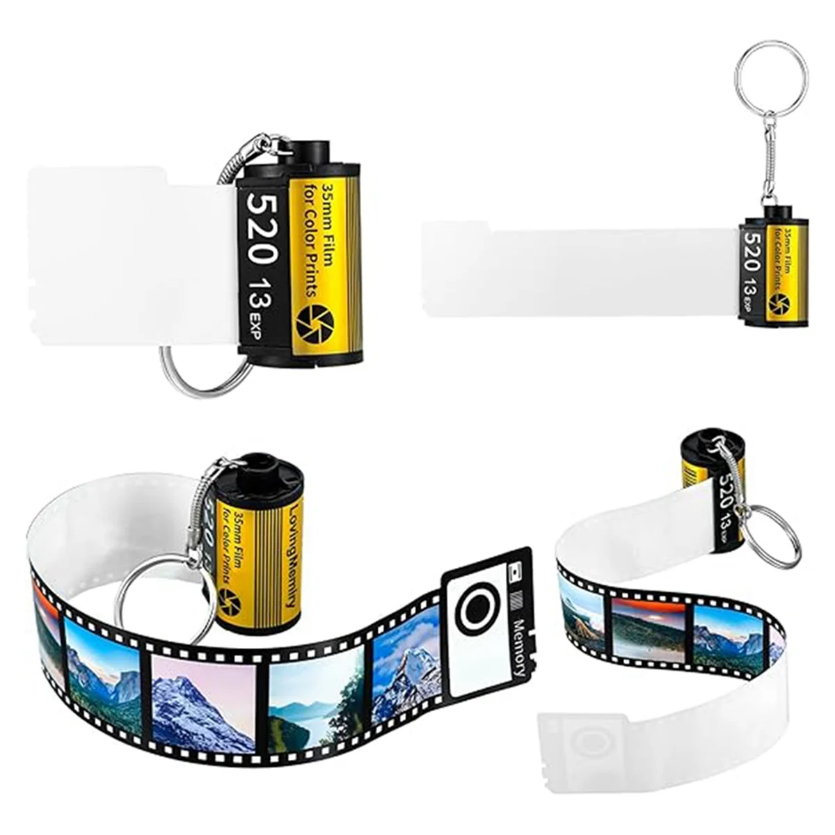 4 Pcs Sublimation Camera Film Roll Keychain with 10 Photos Album Picture Key Chain for Memory Birthday Gifts DIY Crafts