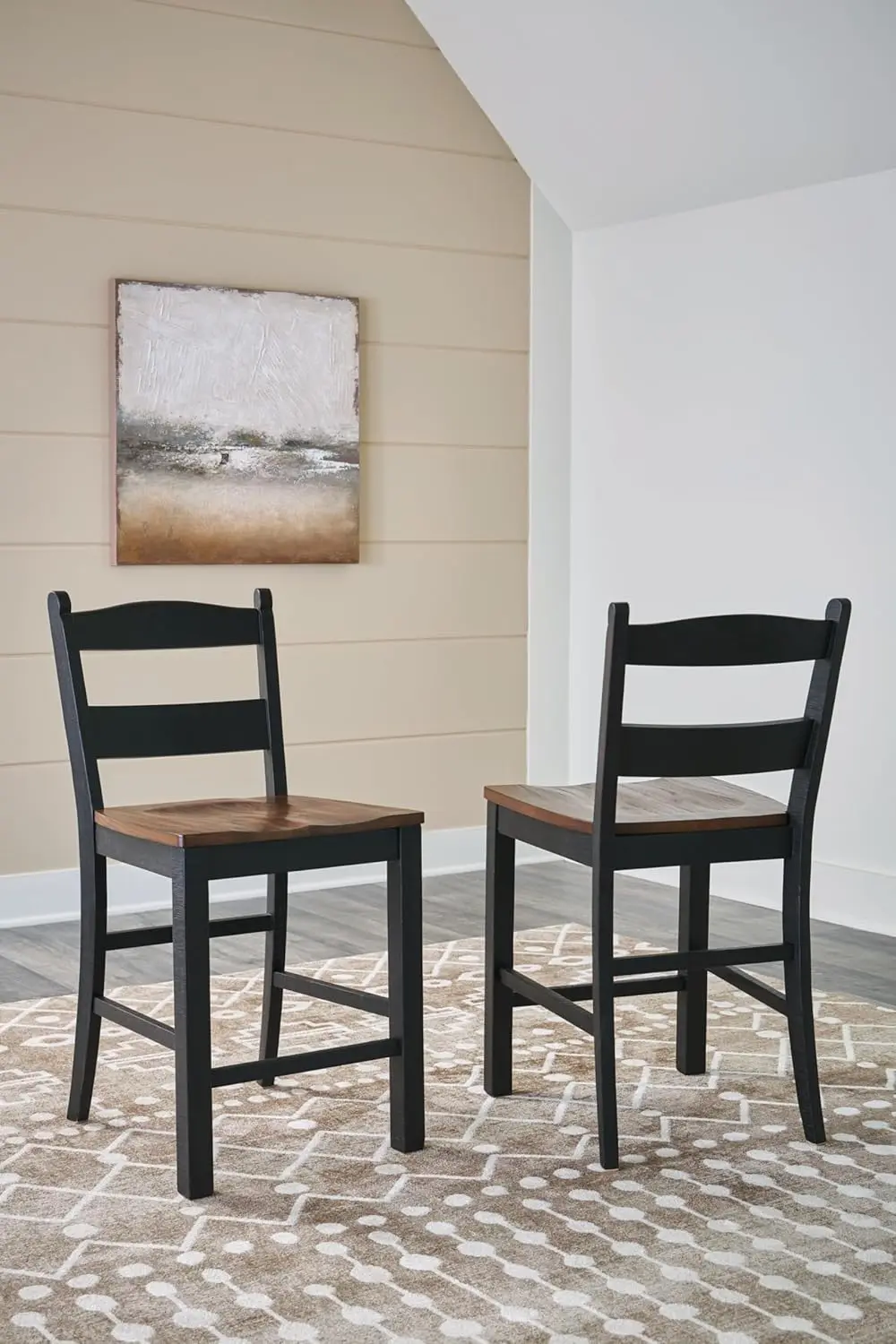 Valebeck Rustic 24” Counter Height Bar Stool With Contoured Seat, Set Of 2, Black & Dark Brown