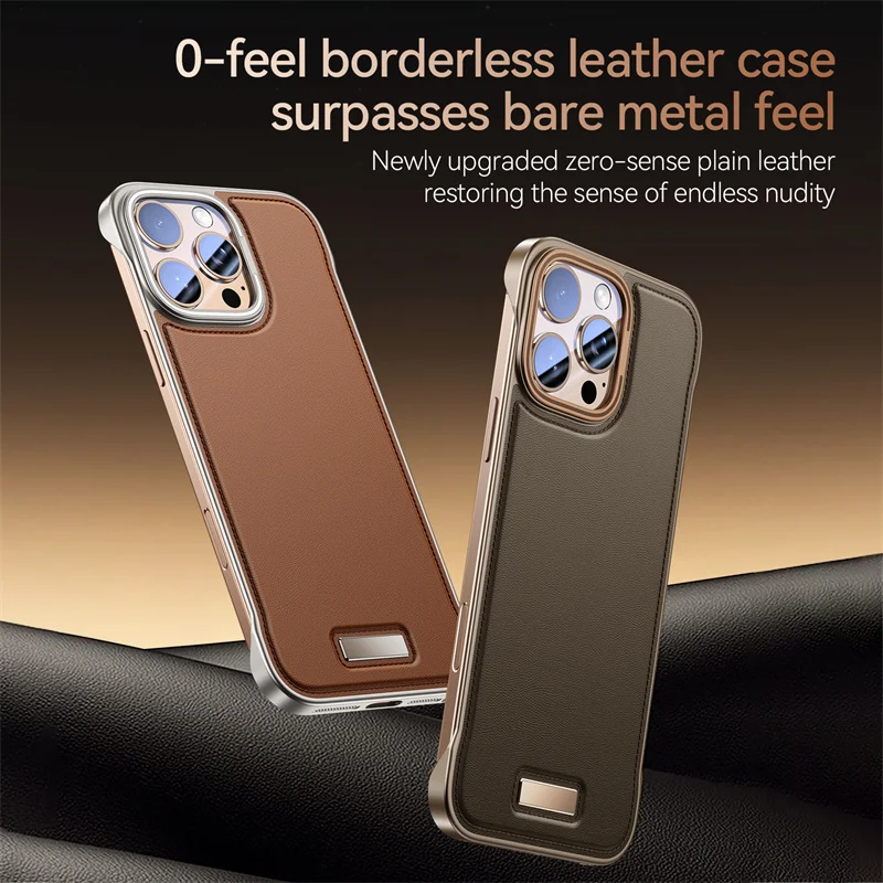 Luxury PU Leather Thin Phone Case For Iphone 13 14 15 16 Pro Max Borderless Shock Resistant Protective Cover For iPhone 16 Pro