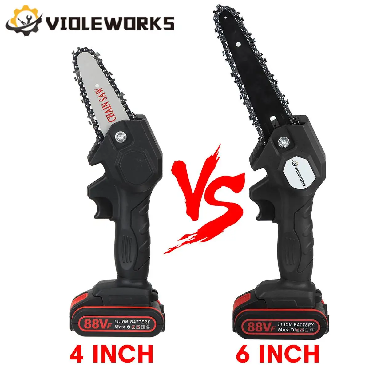 6 Inch 88VF Electric Saw Cordless Chainsaw Li-ion Battery Woodworking Pruning Tool 20V 1200W Rechargeable One-handed Saw EU Plug