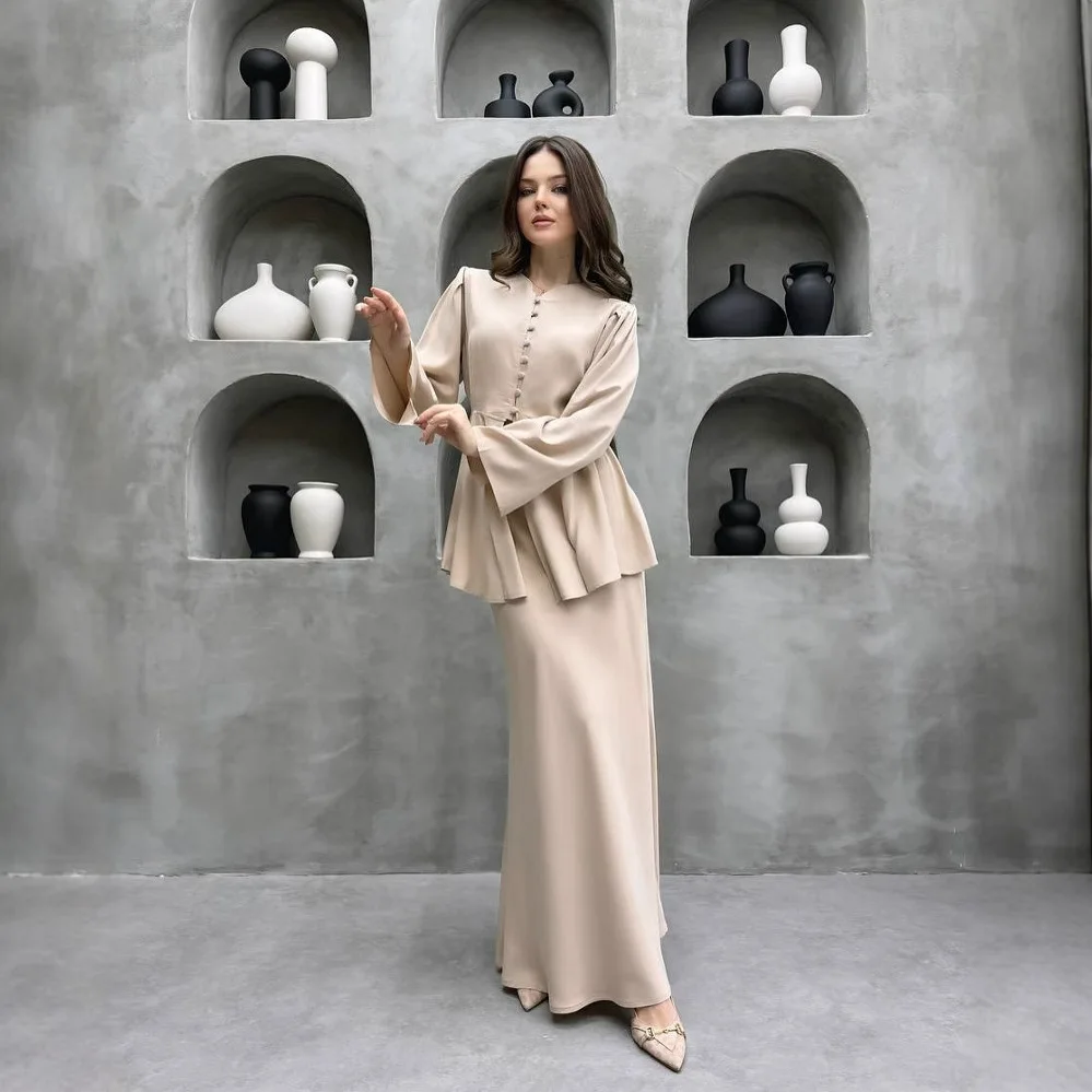 Muslim 2 Piece Set Women Skirt Cardigan Outfits Ramadan Long Skirts Suit Eid Party Arabic Morocco Dubai Coat Top Ensemble