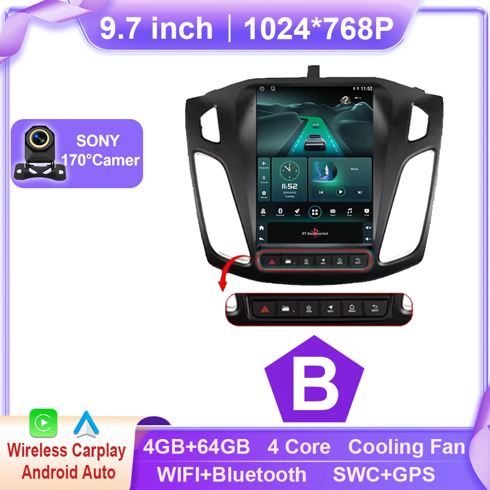 Android 15 Autoradio Voor Ford Focus MK3 2011-2019 Multimedia Video Player Navigatie GPS Stereo auto carplay 2din Nieuwe BT dvd