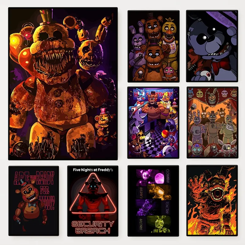 F-Five N-Nights في شخصيات فريدي صور ملصق لعبة كرتونية شعبية حائط لوح رسم الفن لغرفة المعيشة ديكور المنزل #1