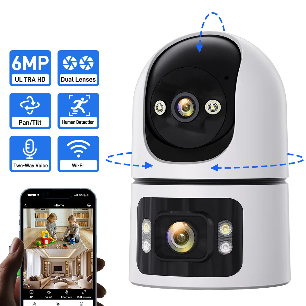 6MP UHD O-KamAPP Bluetooth Dual Lens Video Linkage Full Color IP Camera AI Humanoid Detection Home Security CCTV Baby Monitor