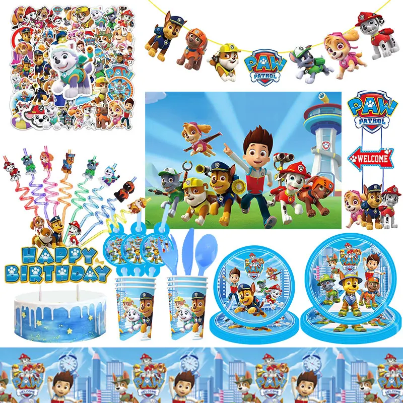 Paw Patrol Birthday Decoration Paper Cups Plates Tableware Backdrop Banner Dog Balloons New Style Party Supplies Kids Favor Gift