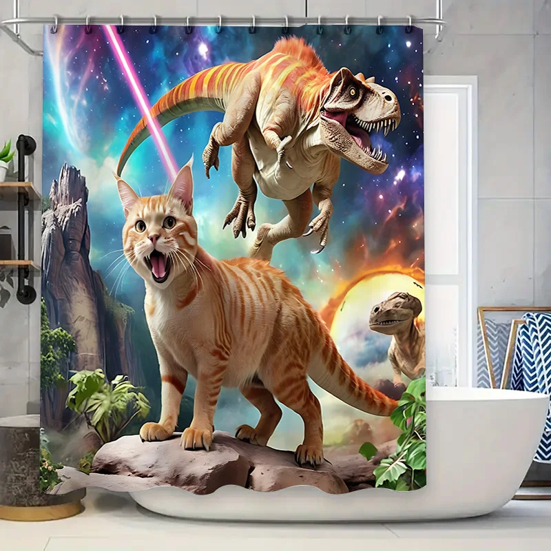 

Креативный узор динозавра и кошки, водонепроницаемая, устойчивая к плесени занавеска для душа, домашний декор, уникальный дизайн, стильный предмет для ванной комнаты, повышенное пространство