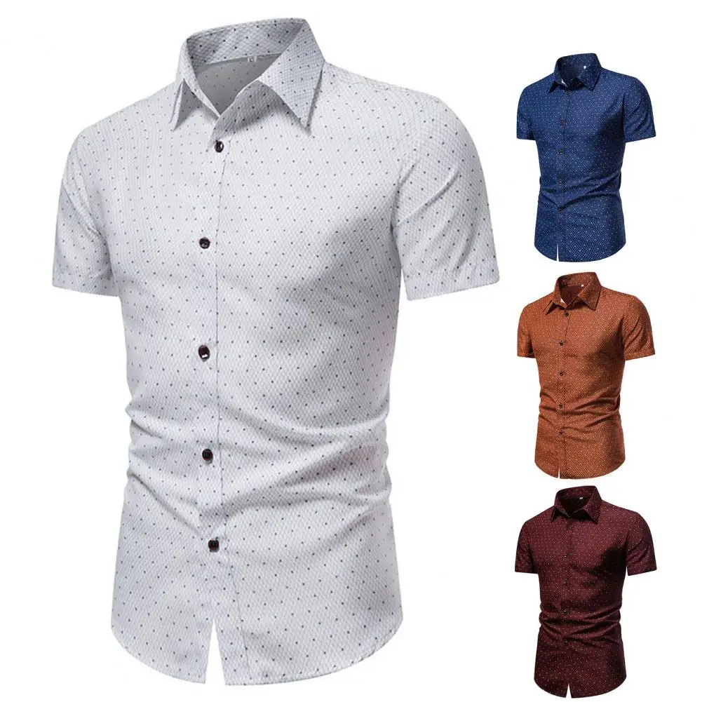 

Summer Shirt Terrific Dot Print Summer Shirt Slim Fit Men Top Contrast Color Men Top for Business Trip