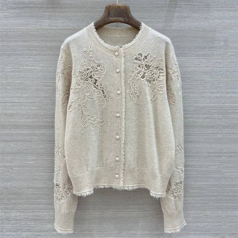 cardigan for women New single row slim fit women's long sleeved top for autumn 2026 Cashmere blend round neck women's sweater