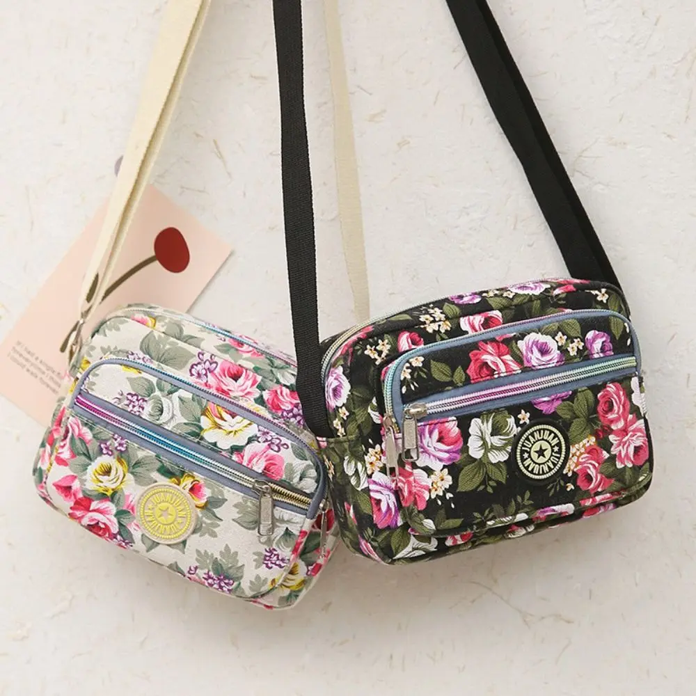 Casual Backpack Messenger Nylon Canvas Cloth Bag Shoulder Multi Layered Floral Print Mother Handbag Women\'s Crossbody Bag