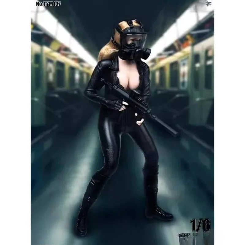 

1/6 Scale Tight Sexy One-piece Motorcycle Leather Female Soldier Clothing for 12inch Action Figures Accessories Model Body