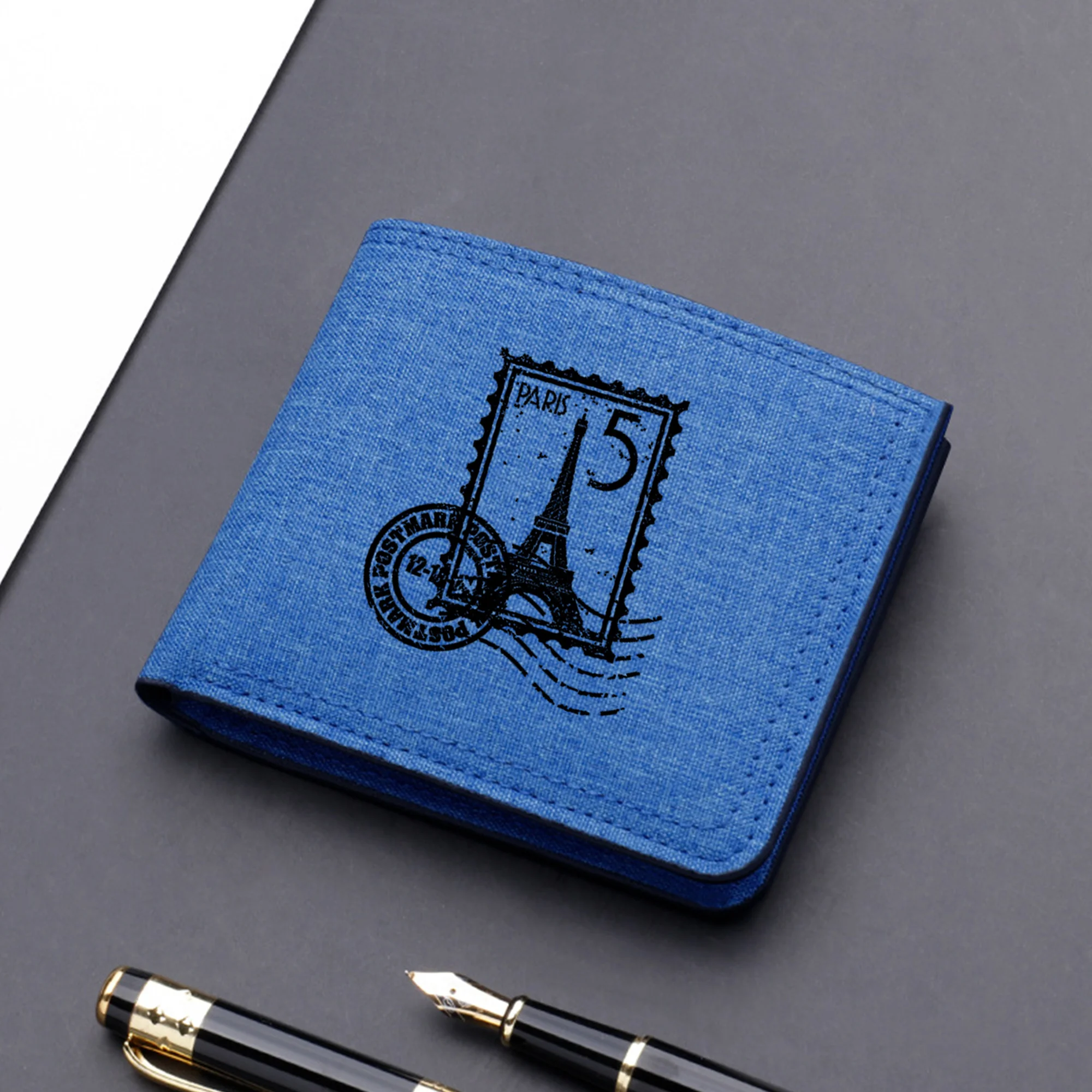 Portefeuille en toile imprimée avec plusieurs fentes pour cartes, tour Eiffel de Paris, timbre, meilleur choix pour ceux qui aiment le charme de Paris