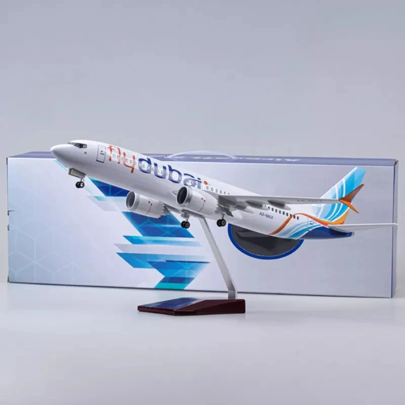 

737MAX Airplane 1/85 Scale 47CM B737 Dubai Airline Aircraft Model W Light and Wheel Diecast Resin Miniature Plane for Collection