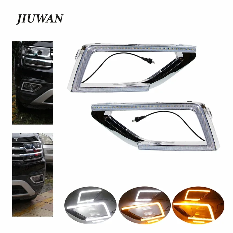 Car Styling Daytime Running Lights LED Fog Lamp Cover Auto Decoration Accessories For Volkswagen Teramont Atlas 2017-2020