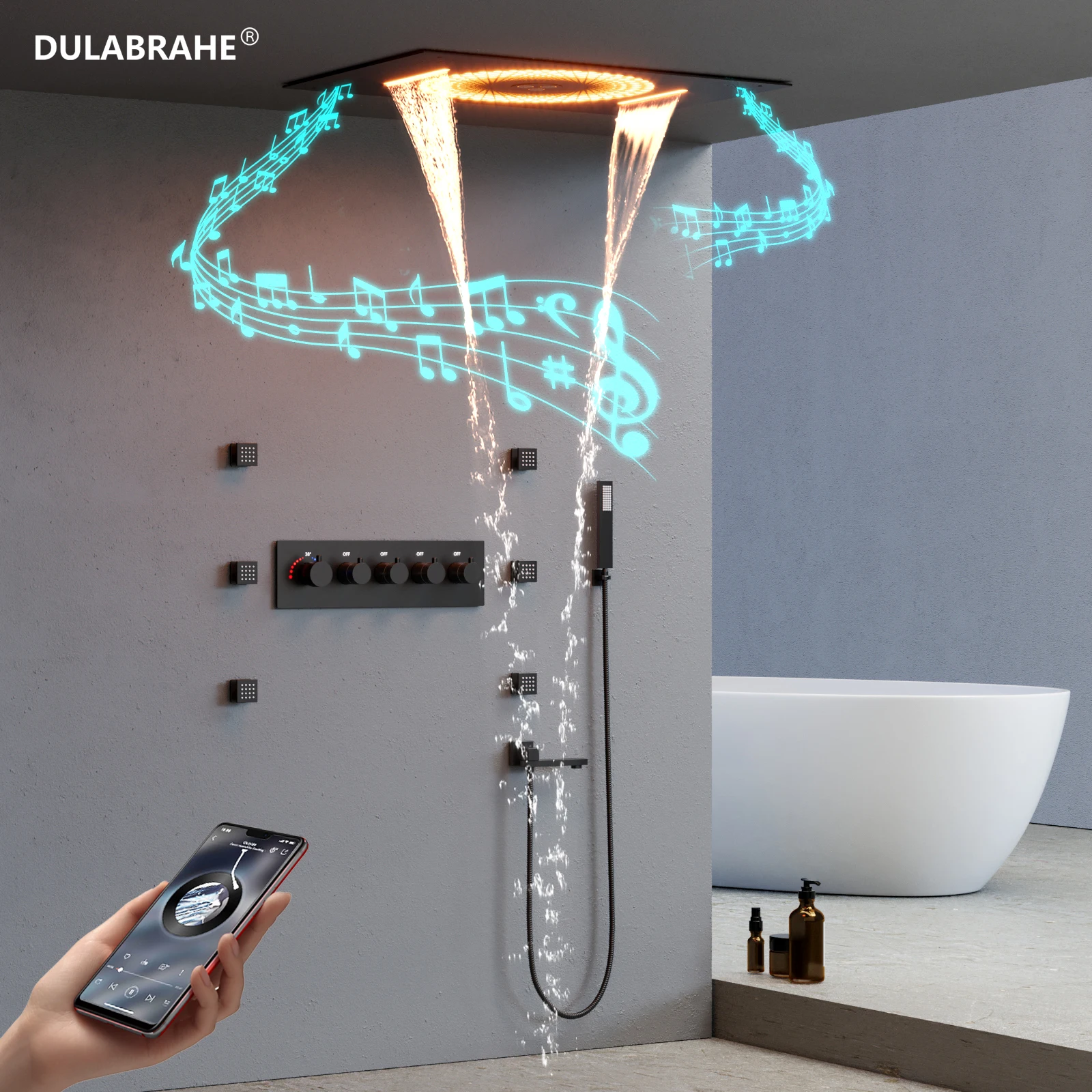 2024 New Sky City LED Bluetooth Music 60x40.5CM Ceiling shower head set Bathroom thermostatic faucet bath shower