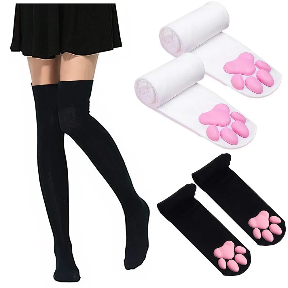 Cute Soft 3D Toe Beans Stocking Mittens Cat Paw Thigh High Socks Golves Sleeves Kitten Claw Pad Socks for Girl Women Cosplay Set