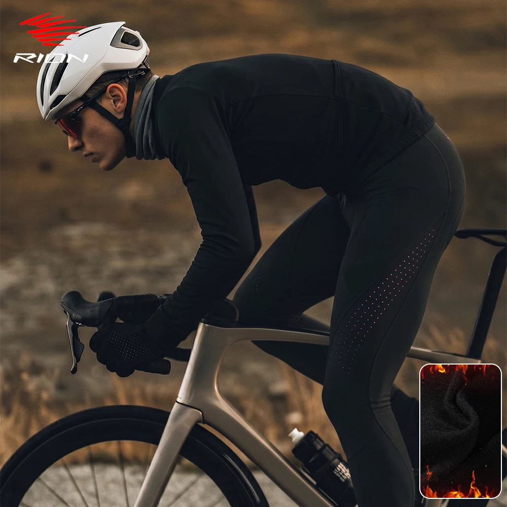 

RION Men Cycling Bib Pants Road Bike MTB Tights Bicycle Clothing Long Trousers Thermal Fleece Pro Outdoor Riding Equipment 0-15℃