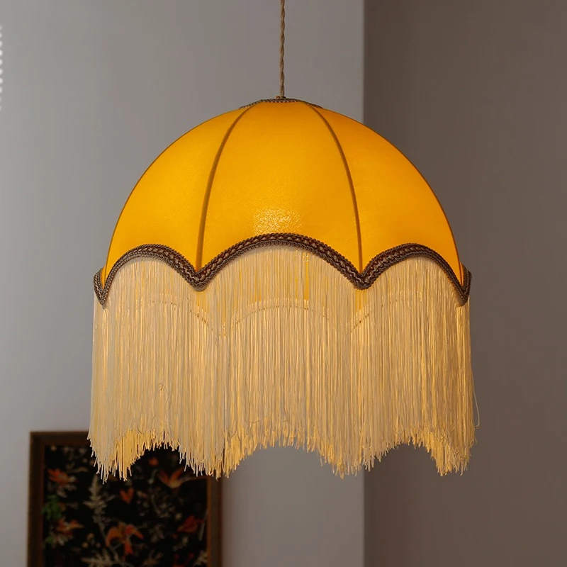 Francuski materiał lampy wiszące z frędzlami w stylu Vintage lampa wisząca Led do sypialni salonu dekoracja domowa kuchnia Retro zawieszenie oprawa