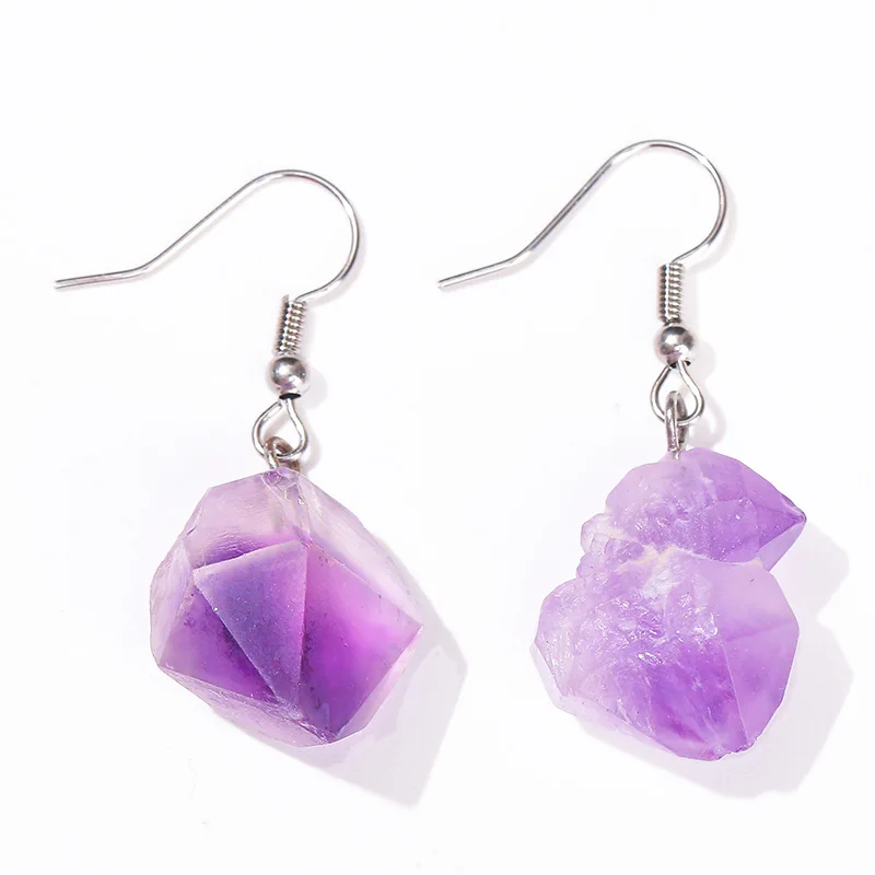 20pairs Irregular Rough Raw Ore Natural Stone Amethysts Quartz Crystal Stainless Steel Hook Earrings