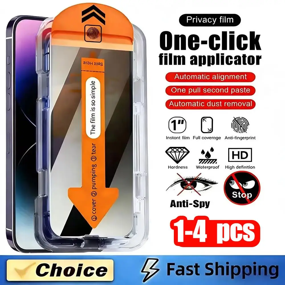 1-4 Stück Oleophobe Beschichtung Staubfreie Installation Sichtschutz-Displayschutzfolie für iPhone 16 Pro Max 17 15 13 11 12 Mini 14 Anti-Spy