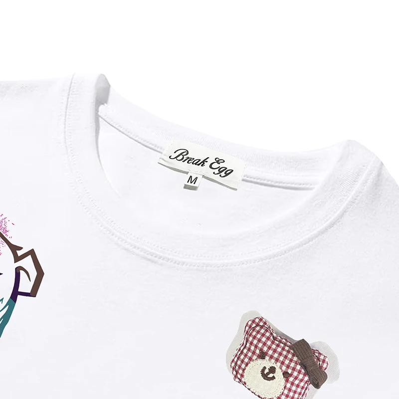 Bear Dog Elephant Rabbit Goose Doll Brooch Women T-shirt Animal Graphics Print Cotton Crew Neck Short-sleeved Lady Summer Tee