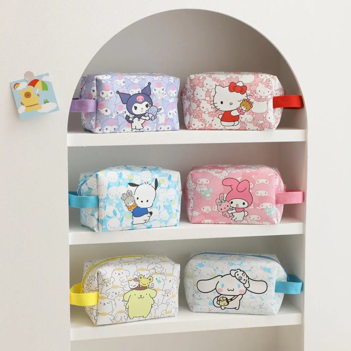 

Cute Cinnamoroll Makeup Bag Anime Sanrio Pochacco Hello Kitty Kuromi Large Capacity Travel Toiletry Bag Students Pencil Case