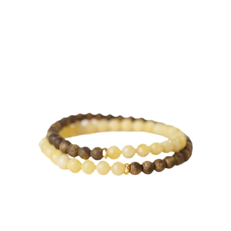Sandalwood Gold Wood Water Fire Earth Single Circle Bracelet Unisex Premium Blue Water Stackable Buddhist Wooden Bead Gifts