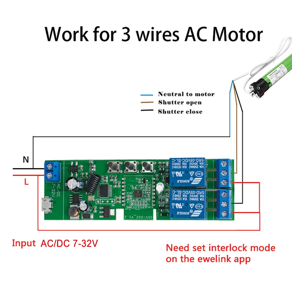 2CH Wifi Switch Relay RF 433MHz Garage Door Remote Control Opener AC DC 12V 24V 220V Jog Self Locking Interlock Support EWELINK