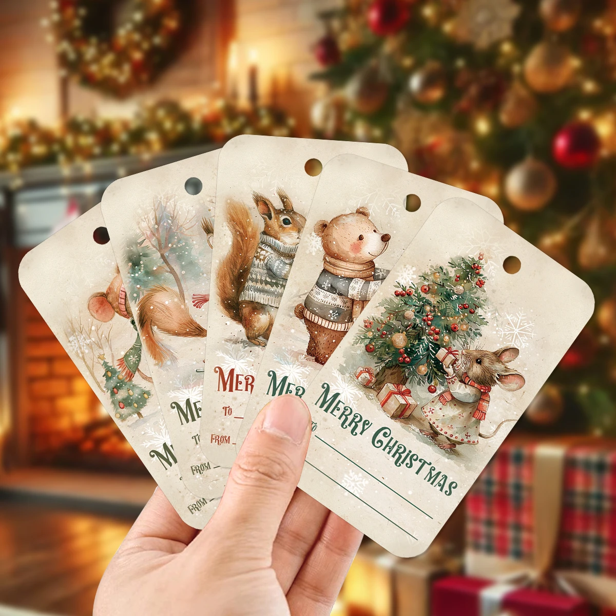 50pcs Vintage Christmas Gift Tags-Cute Animal Theme,Hanging Label Cards For Writing
