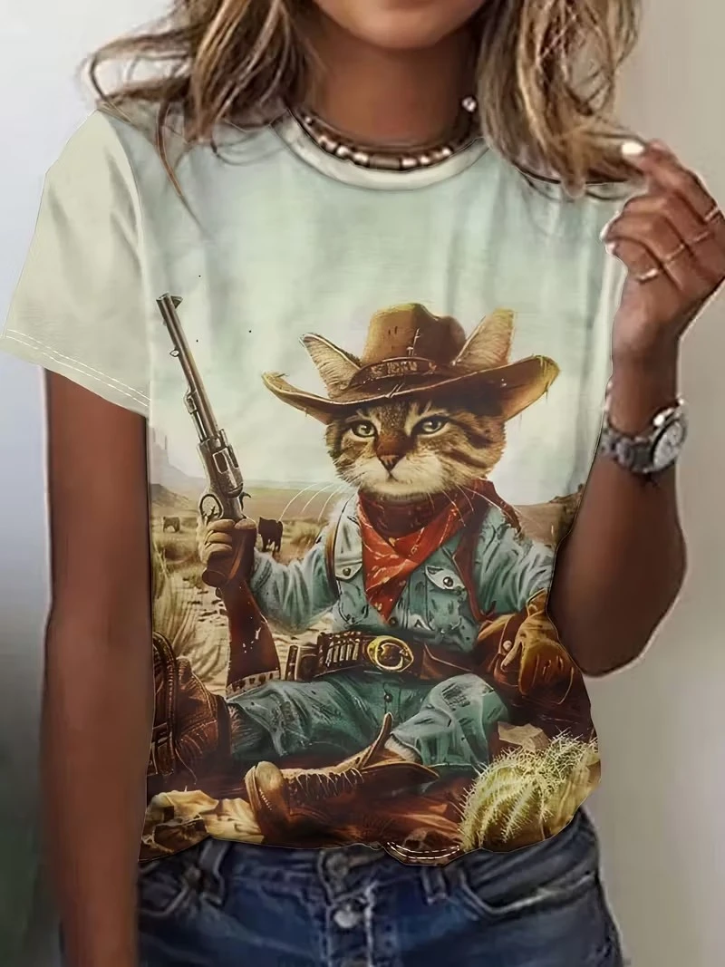 

Мужские футболки с забавным принтом животных, футболки с короткими рукавами, топы, рубашка с круглым вырезом и 3D принтом кота, козы, динозавра, летняя повседневная мужская одежда