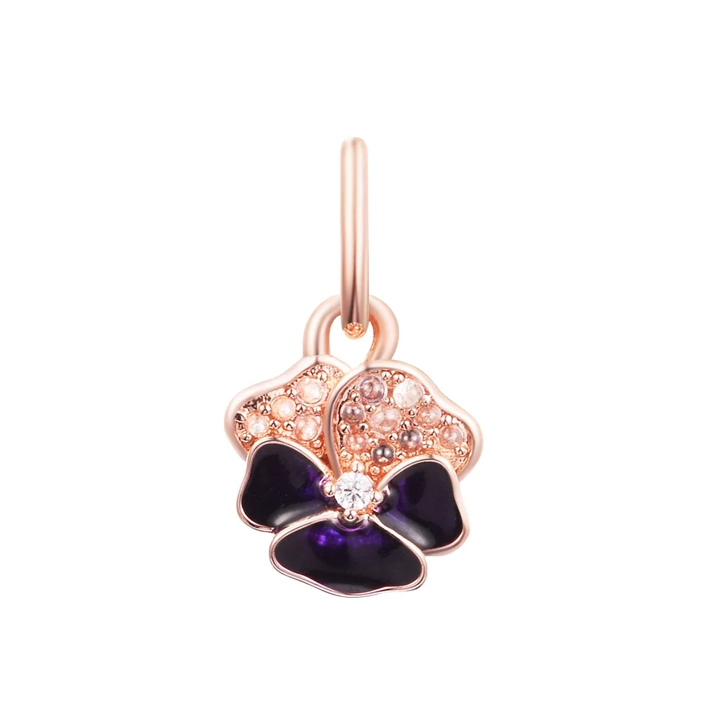 Deep Purple Pansy Flower Dangle Charm 2022 Spring Fits Beaded Charms Bracelets Fashion Women DIY 925 Sterling Silver Jewelry