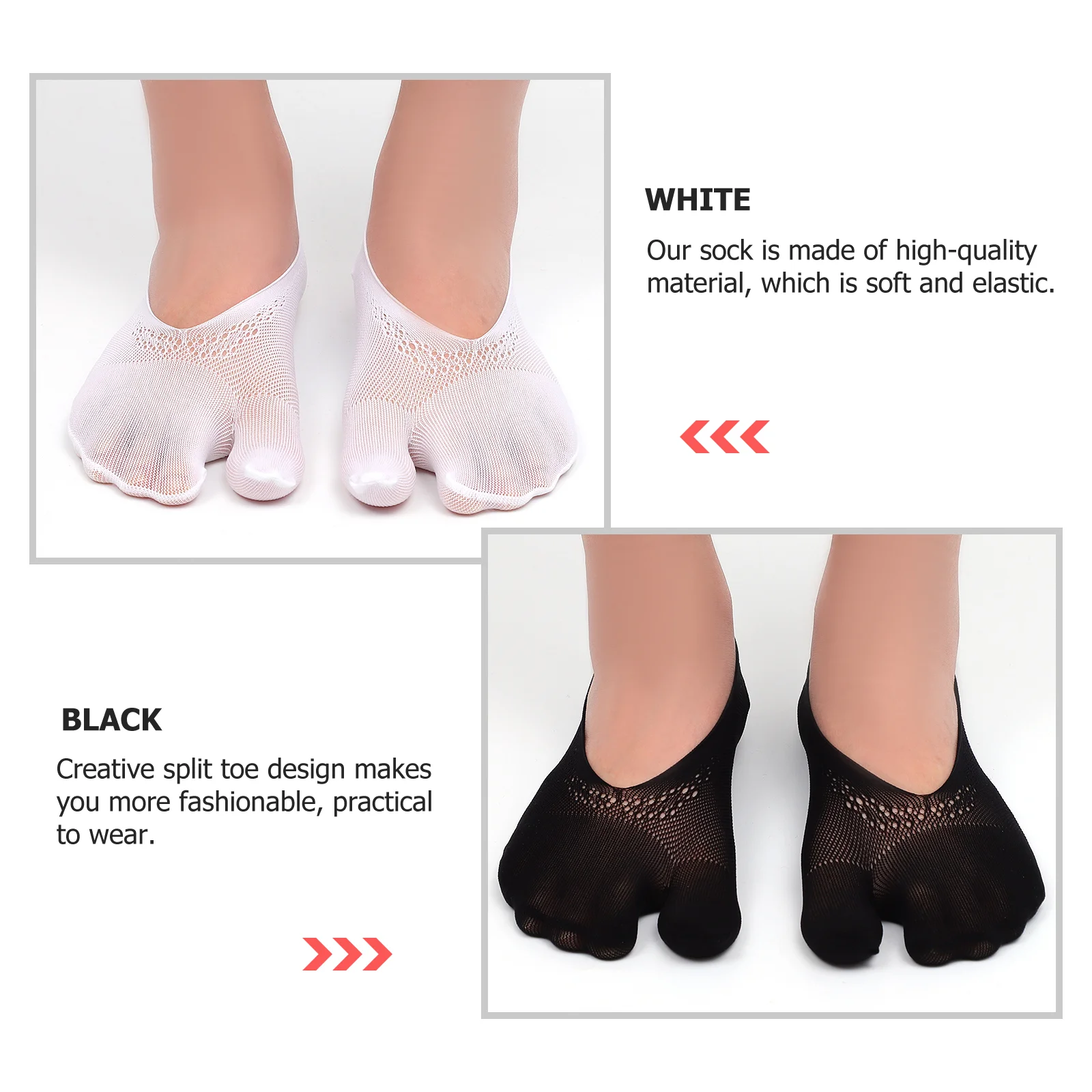 2 Pairs Tabi Socks Thin Section Women\'s Invisible for Nylon Breathable Short Toe Split