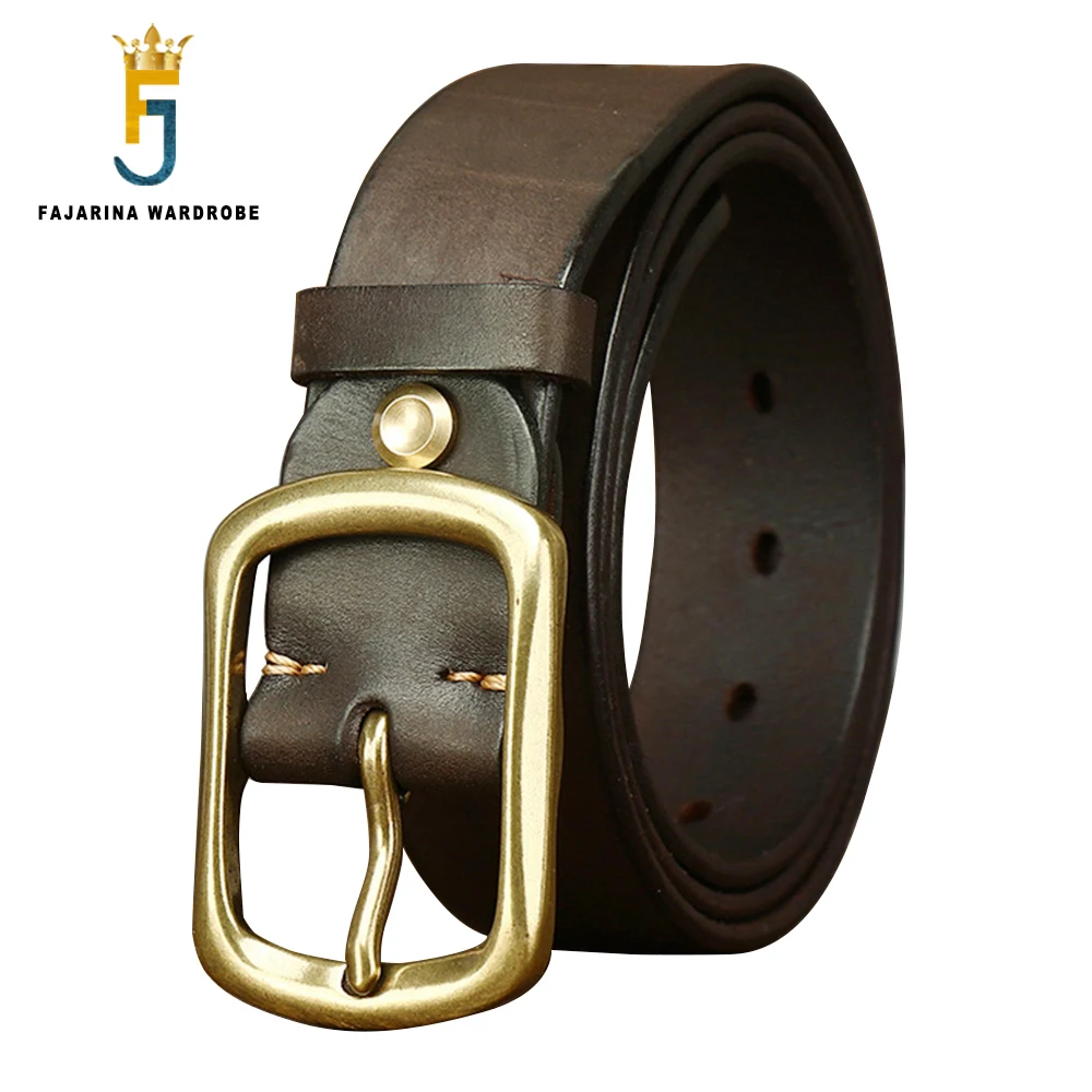 

FAJARINA Top Layer Cowhide Leather Jeans Belt Brass Buckle Metal for Men 10 Years Use N17FJ1230