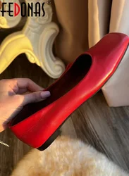 FEDONAS Fashion Classic Soft Genuine Leather Flats Shoes Elegant Basic Square Toe Flats Platforms Spring Summer Office Shoes