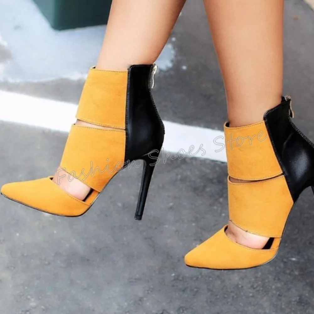 

Yellow Back Zipper Pointed Toe Splicing Boots Stilettos High Heels High Heel Shoes for Women Heels 2025 New Zapatos Para Mujere