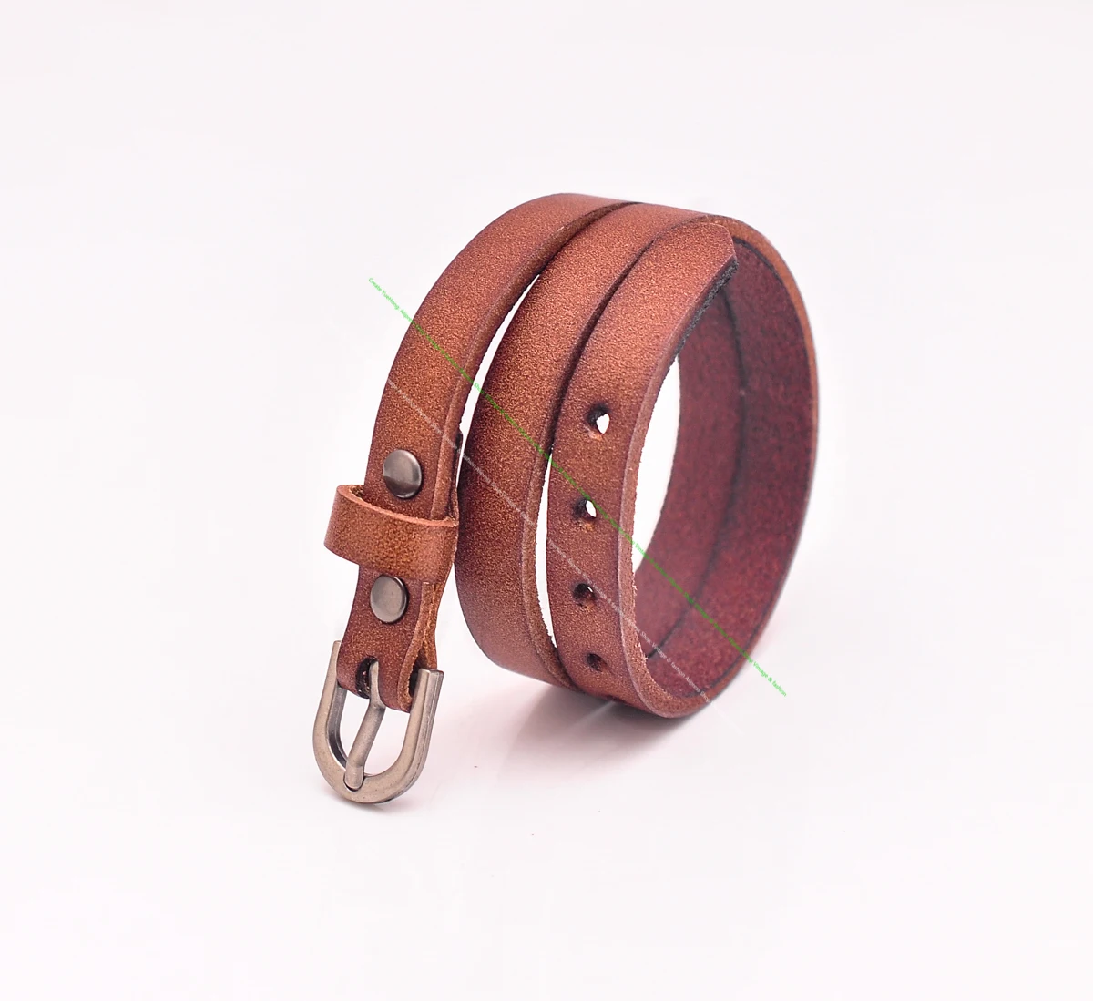 G563 Tan Brown Cowboy Classic Retro Handmade Double Wrap Cowhide Genuine Leather Bracelet Cuff Wristband Pin Buckle  Closure